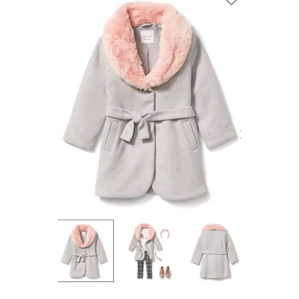 Janie And Jack Girl's Grey Faux Fur Lined Belted Jacket Size 3 To 4